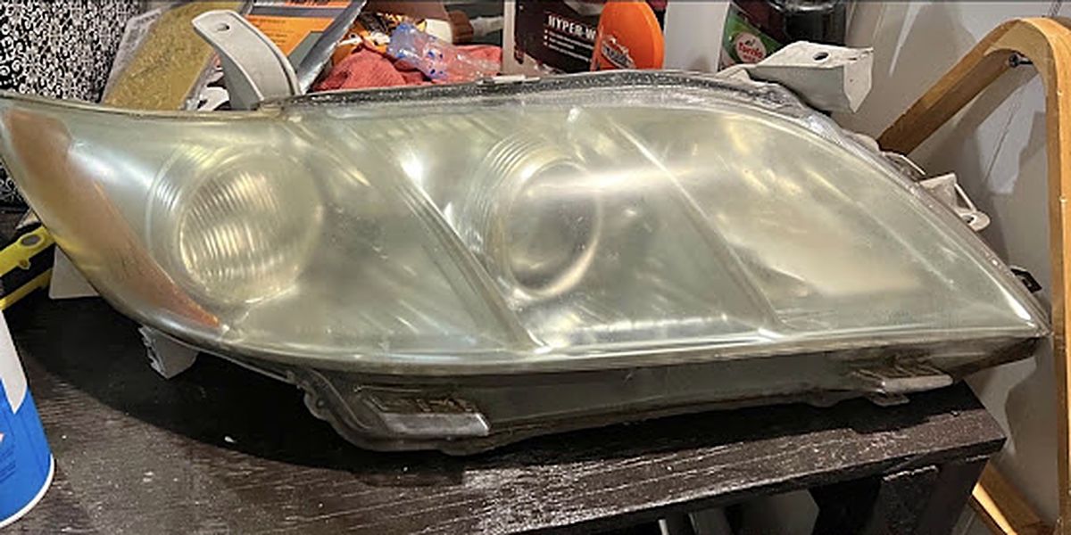 Toyota Camry headlight before restoration